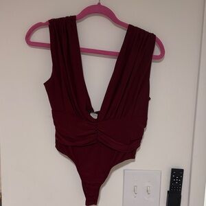 Deep Wine Plunging Bodysuit